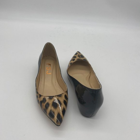 FSJ Leopard Printed Flats Pumps Pointed Toe Slip - Picture 5 of 9